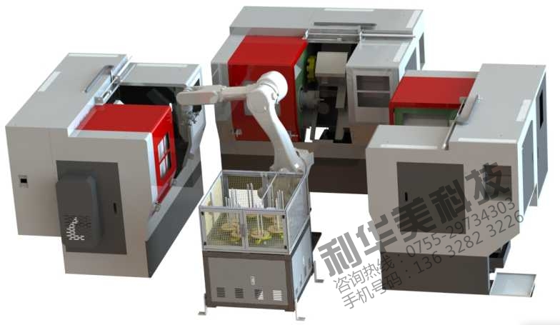 加工中心關節機器人一對三配旋轉料倉